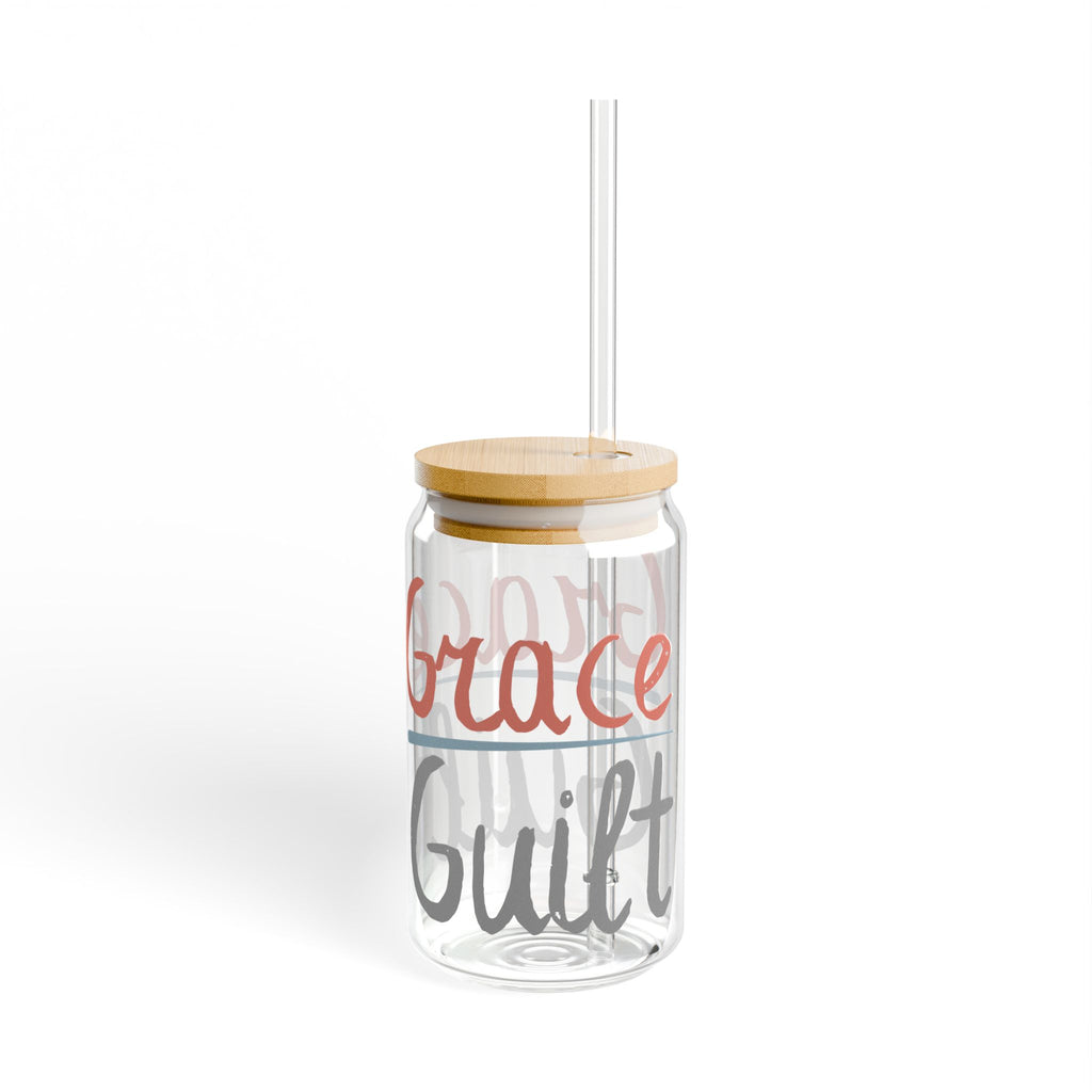 Grace Over Guilt Sipper Glass - 16oz Inspirational Tumbler with Straw