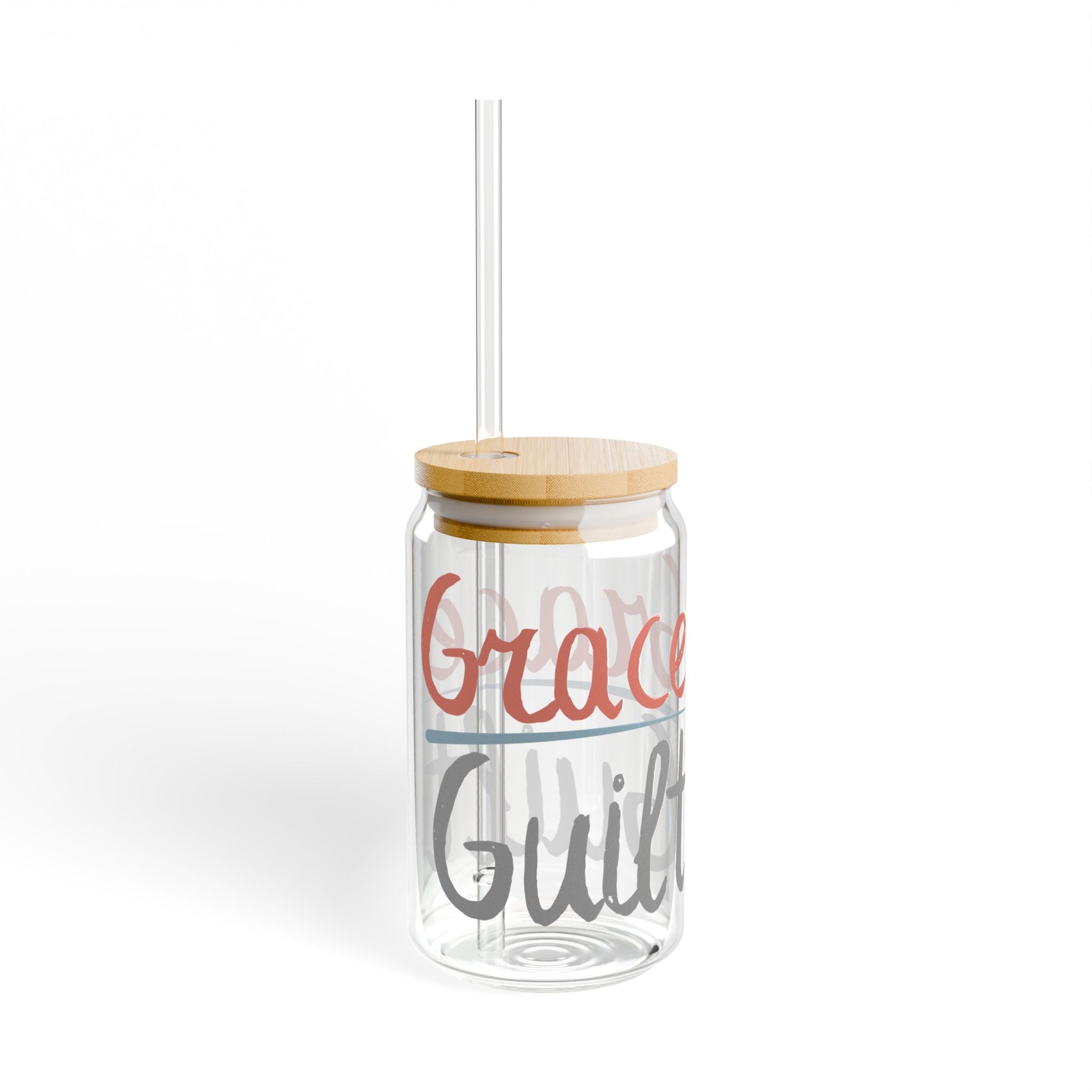 Grace Over Guilt Sipper Glass - 16oz Inspirational Tumbler with Straw