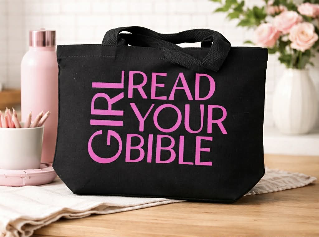 Girl Read Your Bible Black Canvas Tote