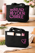 Girl Read Your Bible Black Canvas Tote