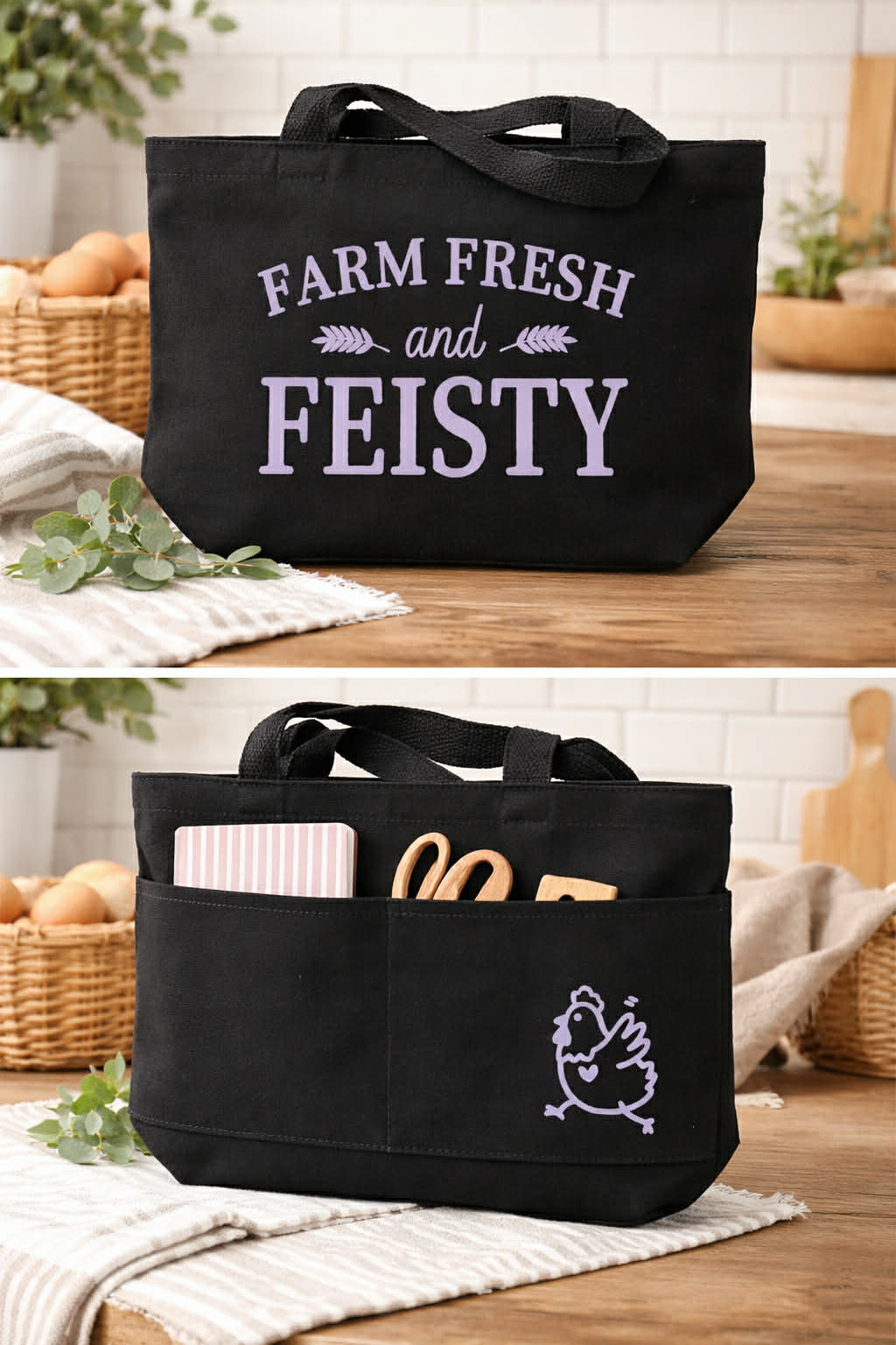 Farm Fresh and Feisty Black Canvas Tote