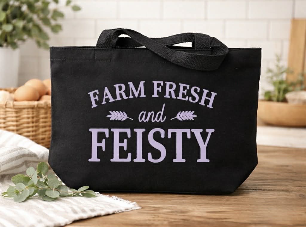 Farm Fresh and Feisty Black Canvas Tote