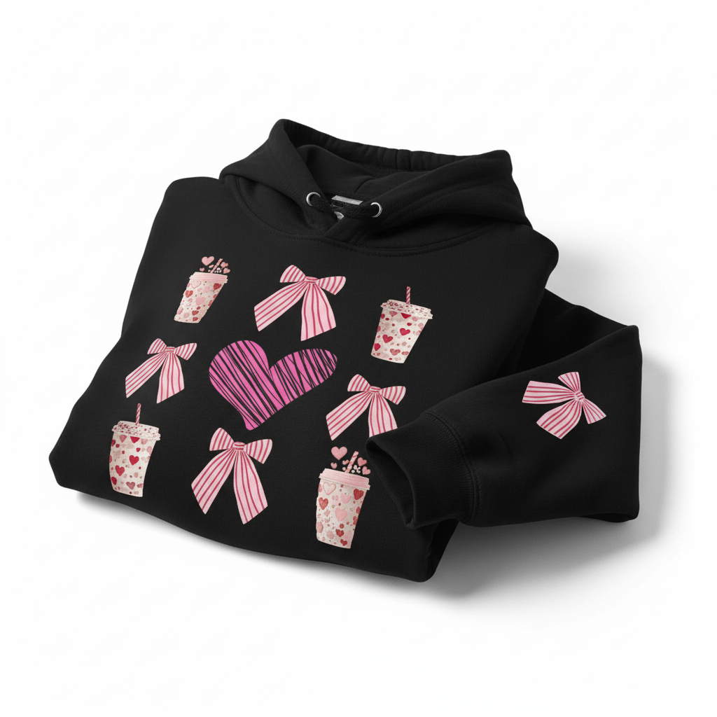 Pre-Order: Mocha Hearts & Bows Cozy Hoodie