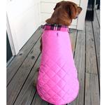 Reversible Fleece Lined Puffer Dog Coat - Pink Plaid