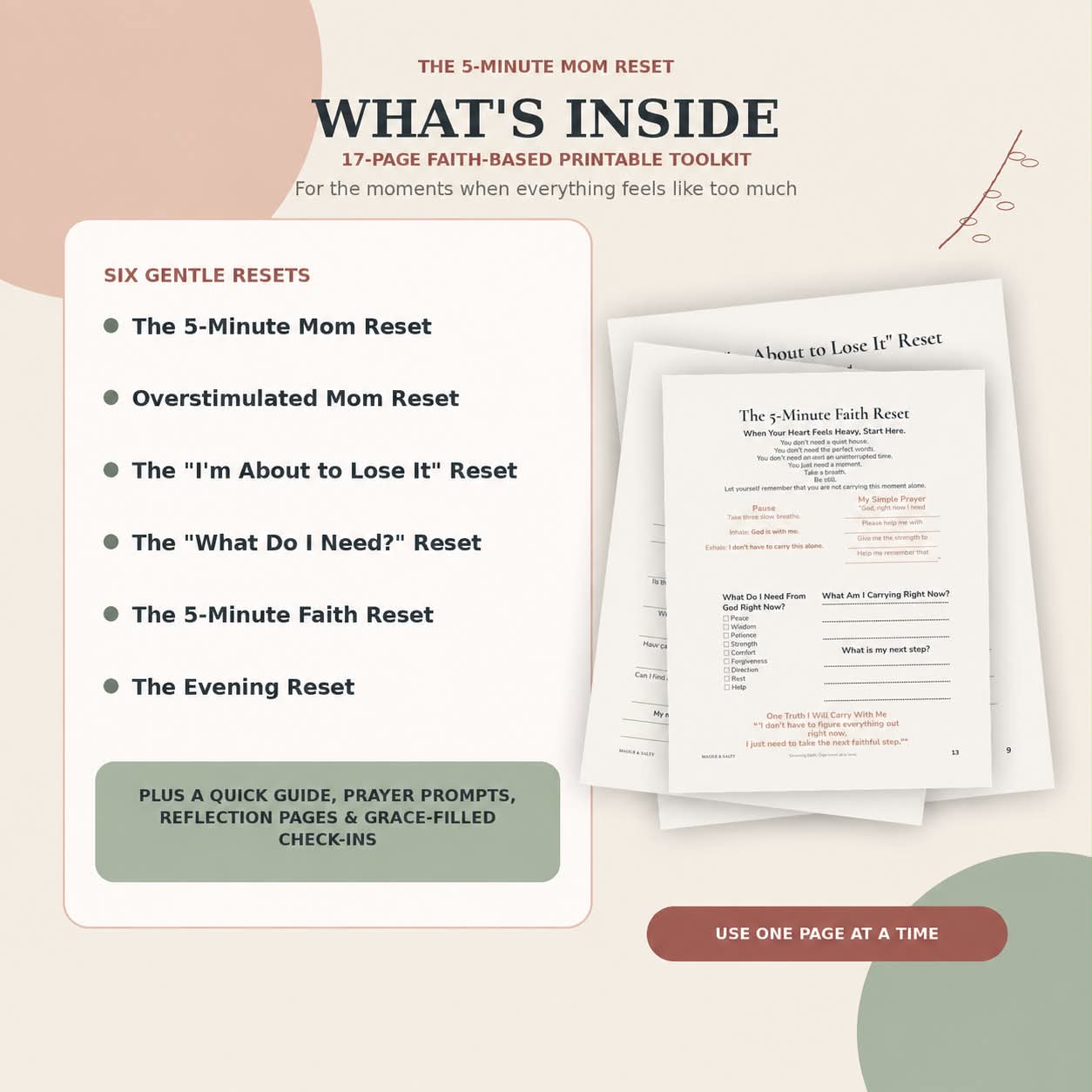 The 5-Minute Mom Reset | Printable Toolkit for Overwhelmed Moms