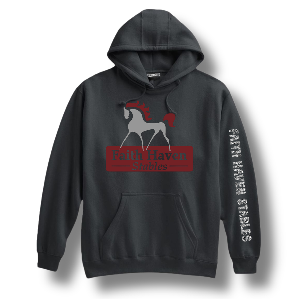 Faith Haven Stables: Super Weight  Adult/Youth Hoodie with Sleeve Accent in Silver Glitter
