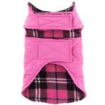 Reversible Fleece Lined Puffer Dog Coat - Pink Plaid