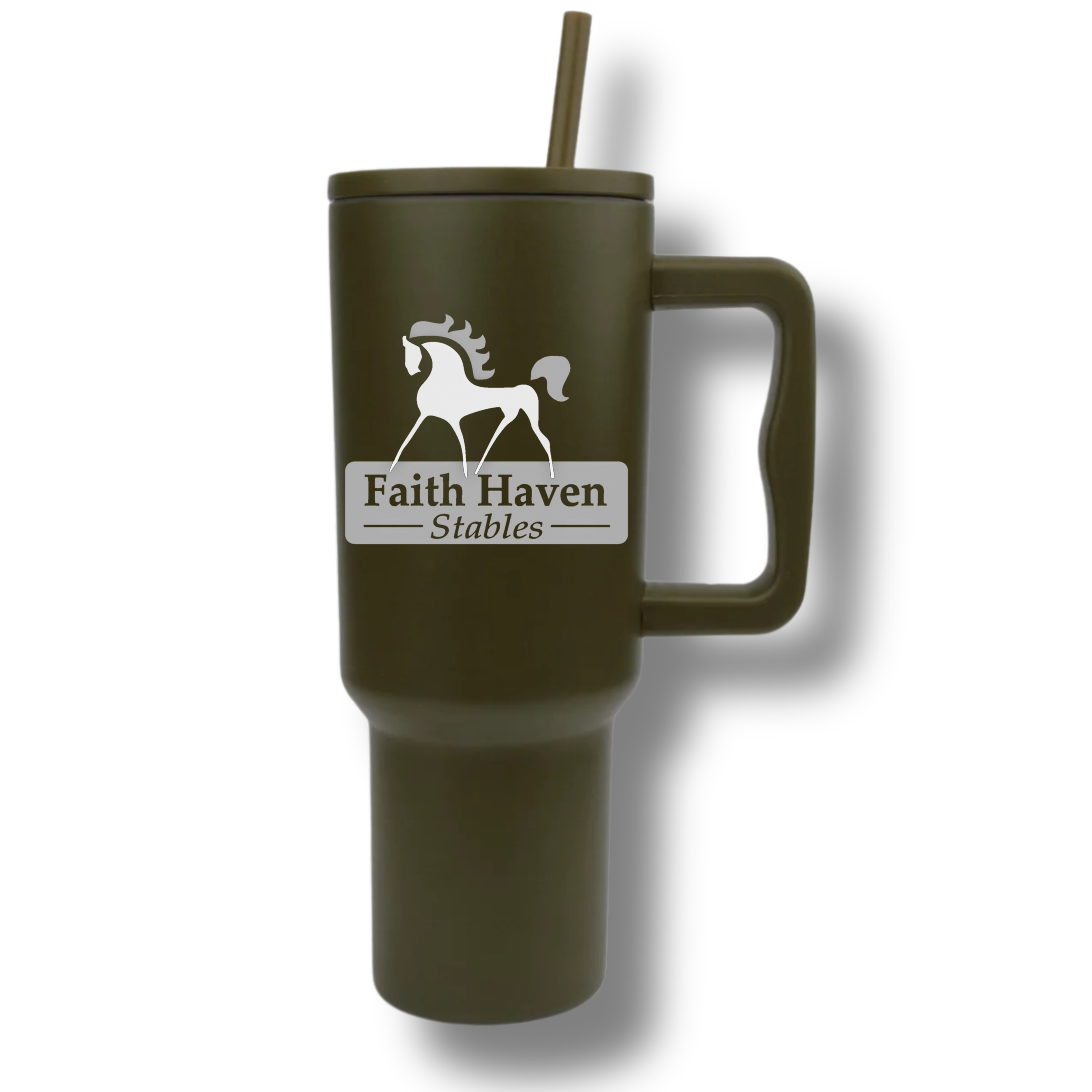 Faith Haven Stables White Logo 40oz Insulated Tumbler - Equestrian Stainless Steel Drinkware